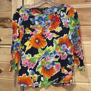 Lauren Ralph Lauren Women's Floral Linen Blouse, Medium